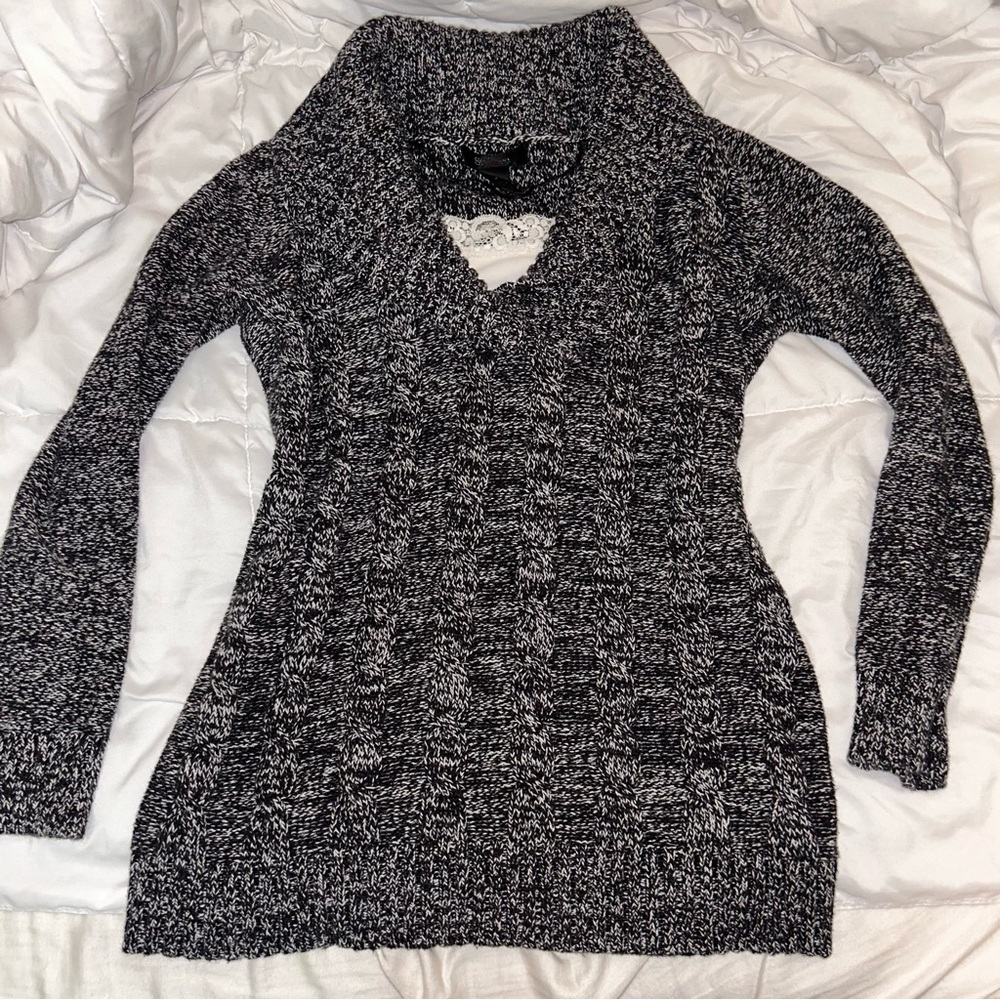 Style & Co. Black and White Cowl Neck Sweater